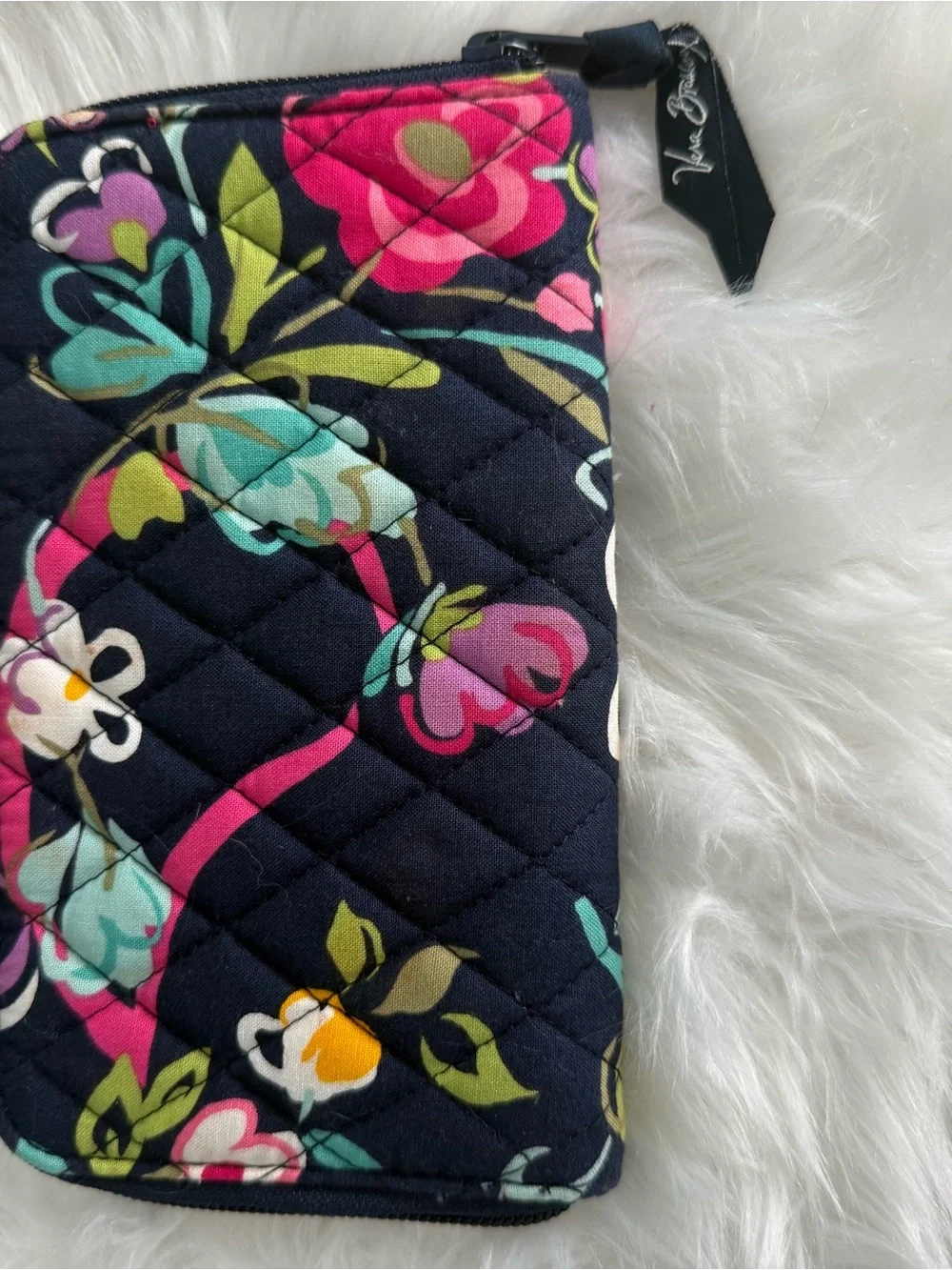 Vera Bradley Navy Floral Quilted Zip Around Wallet - Picture 4 of 8
